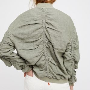 Free People Linen Ruched Bomber Jacket